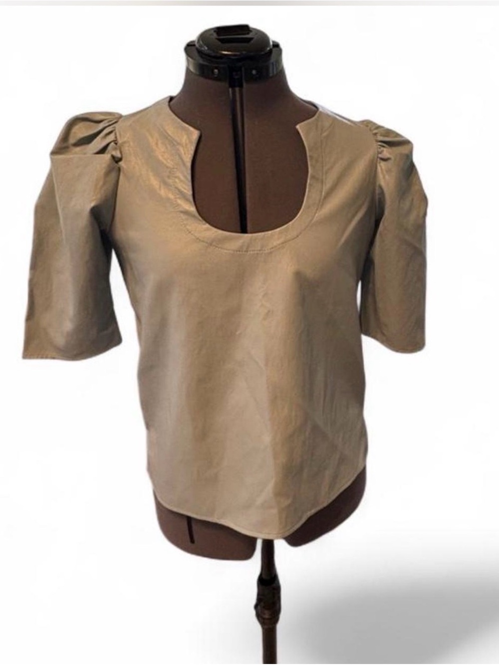Wallflower Blue Grey Puff-Sleeve Leather Like Blouse